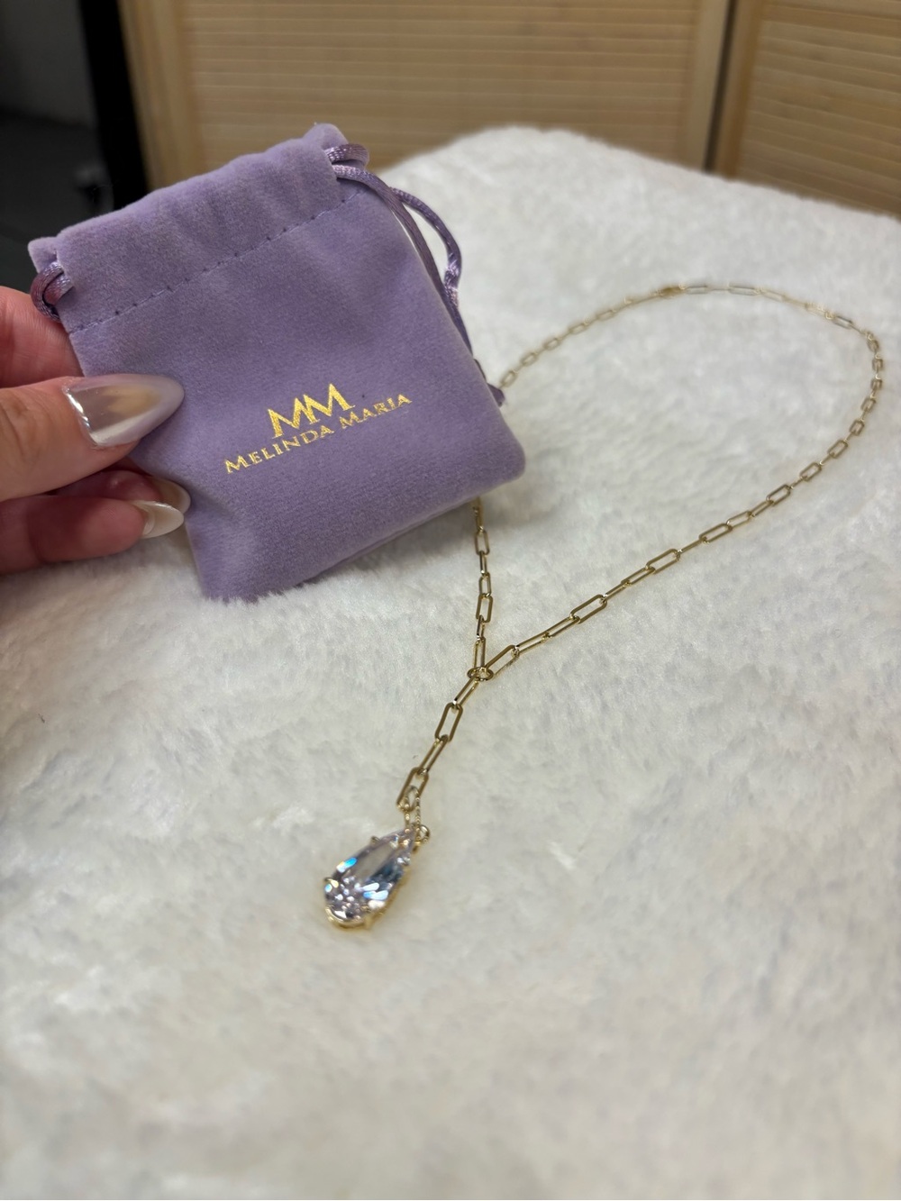 Melinda Maria Gold Paperclip Necklace with Teardrop Crystal - Samantha Teardrop